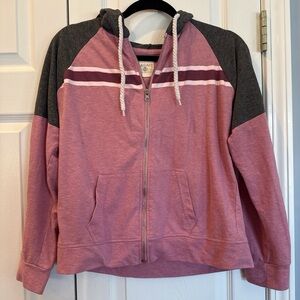 Ragacchi Zip-Up Hoodie in Dusty Rose with Charcoal Sleeves